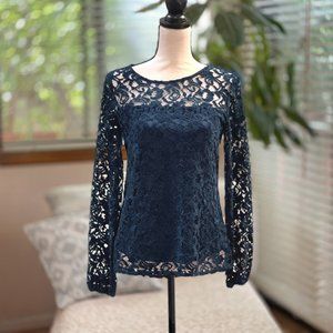 SUNDANCE Teal Top Long Sleeve Chenille Lace Lined Small